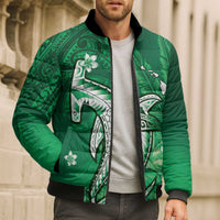 Personalized Hawaiian Maori Hammerhead Shark Bomber Puffer Jacket Omaomao Plumeria - Polynesian Pride
