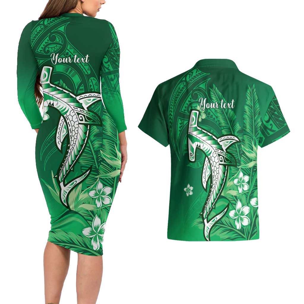 Personalized Hawaiian Maori Hammerhead Shark Couples Matching Long Sleeve Bodycon Dress and Hawaiian Shirt Omaomao Plumeria LT9 - Polynesian Pride