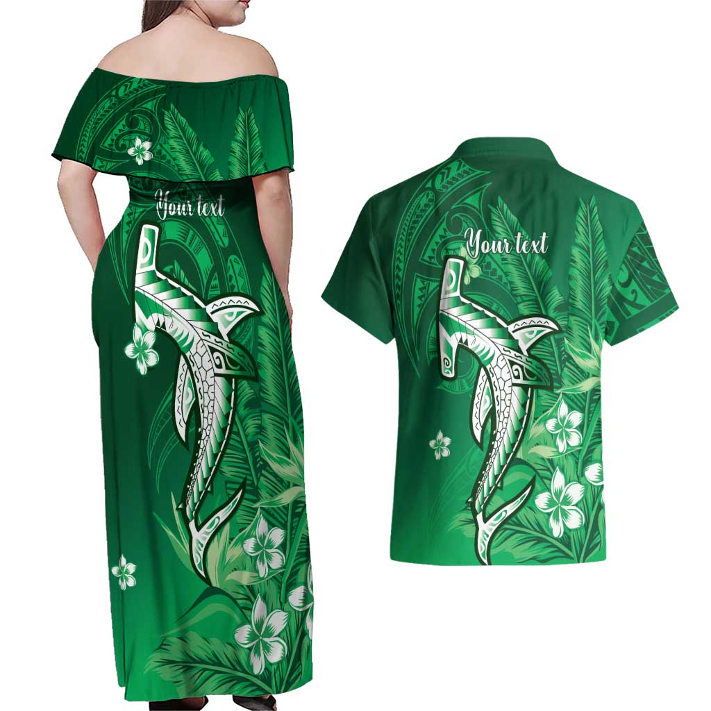 Personalized Hawaiian Maori Hammerhead Shark Couples Matching Off Shoulder Maxi Dress and Hawaiian Shirt Omaomao Plumeria LT9 - Polynesian Pride