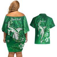 Personalized Hawaiian Maori Hammerhead Shark Couples Matching Off Shoulder Short Dress and Hawaiian Shirt Omaomao Plumeria LT9 - Polynesian Pride
