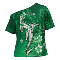 Personalized Hawaiian Maori Hammerhead Shark Cross Shoulder Shirt Omaomao Plumeria LT9 - Polynesian Pride