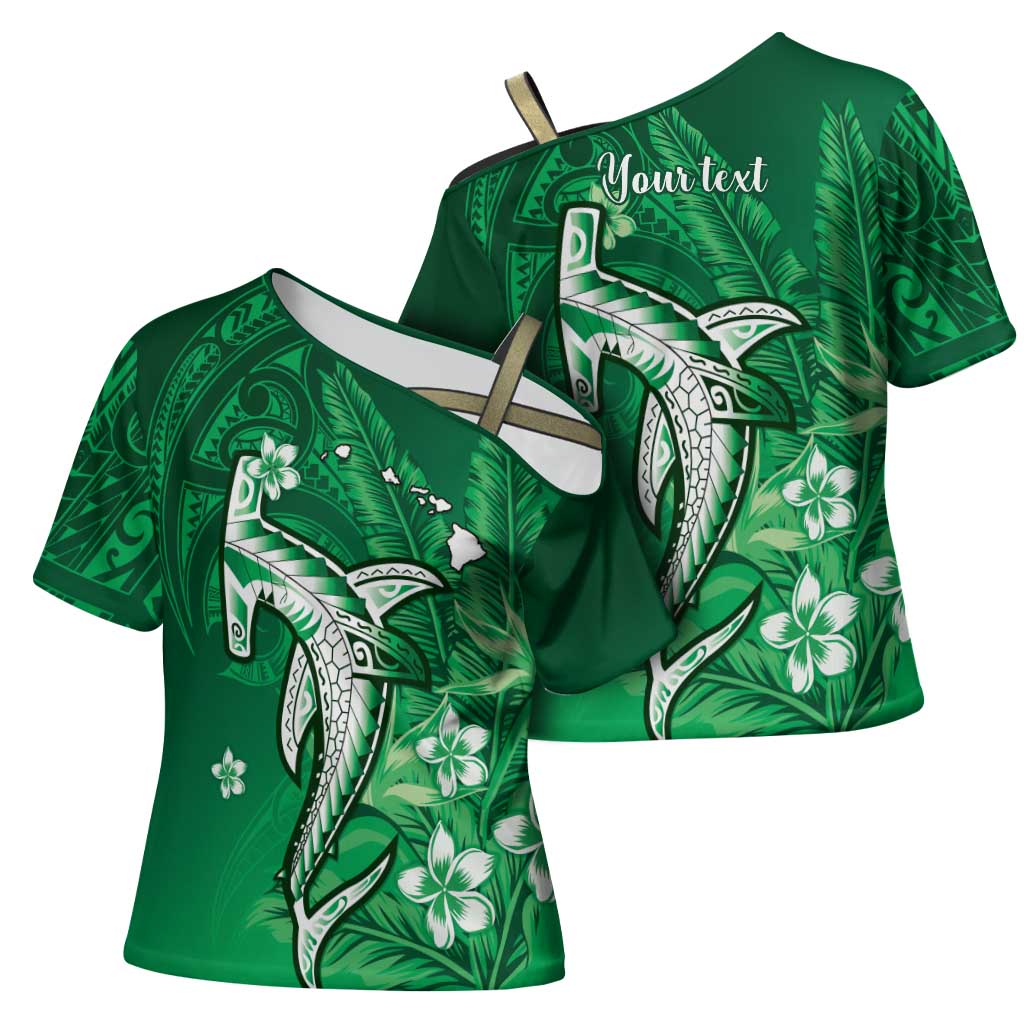 Personalized Hawaiian Maori Hammerhead Shark Cross Shoulder Shirt Omaomao Plumeria LT9 - Polynesian Pride
