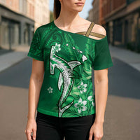Personalized Hawaiian Maori Hammerhead Shark Cross Shoulder Shirt Omaomao Plumeria LT9 - Polynesian Pride