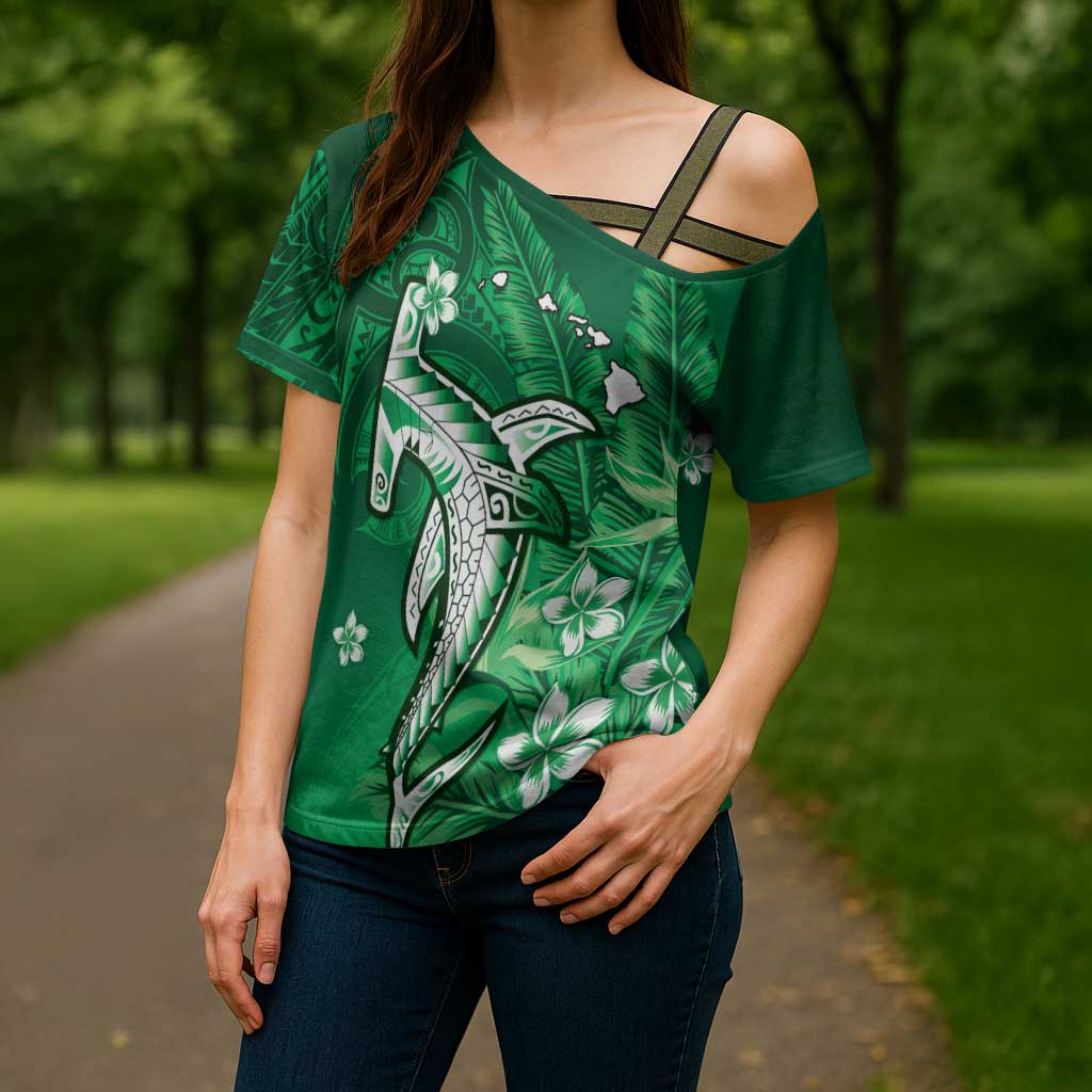 Personalized Hawaiian Maori Hammerhead Shark Cross Shoulder Shirt Omaomao Plumeria LT9 - Polynesian Pride