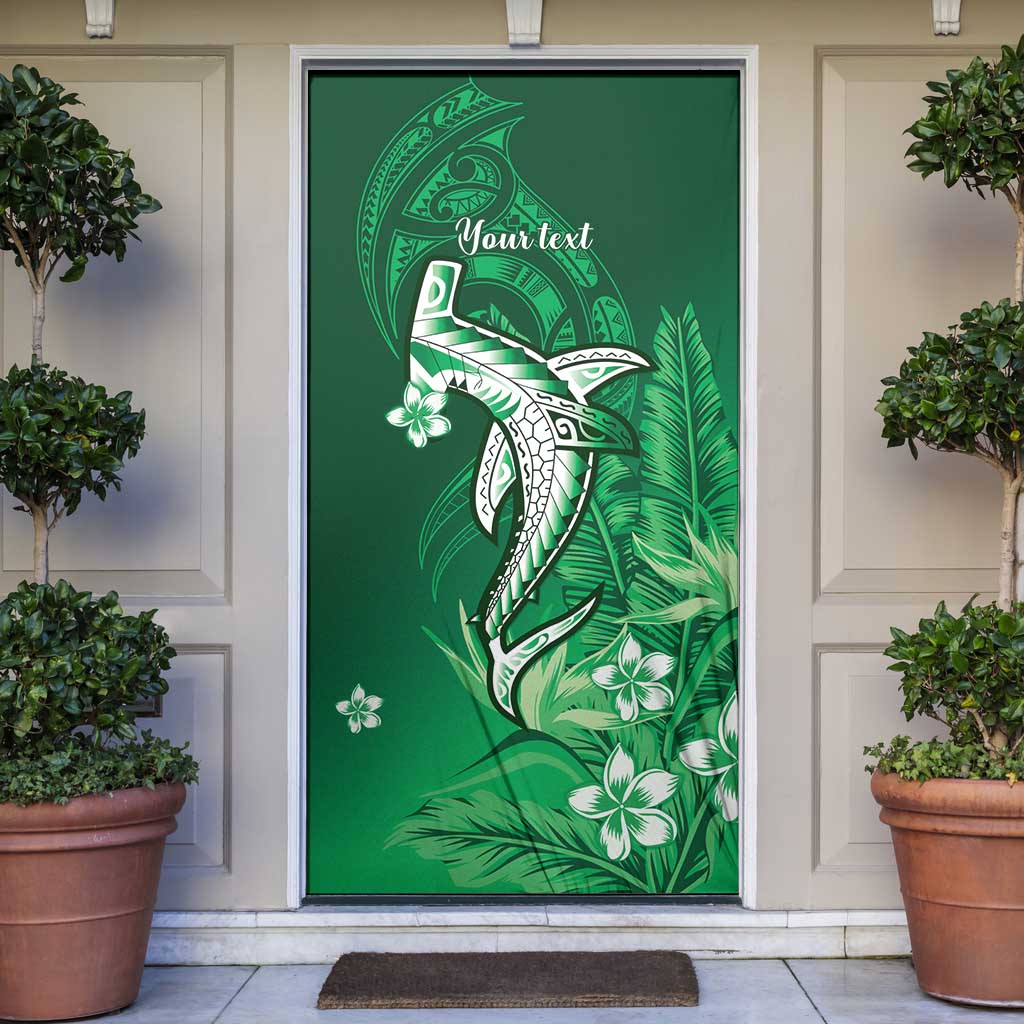 Personalized Hawaiian Maori Hammerhead Shark Door Cover Omaomao Plumeria - Polynesian Pride