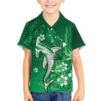 Personalized Hawaiian Maori Hammerhead Shark Family Matching Long Sleeve Bodycon Dress and Hawaiian Shirt Omaomao Plumeria LT9 Son's Shirt Green - Polynesian Pride