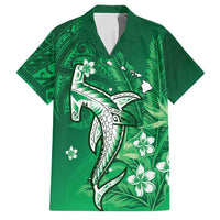 Personalized Hawaiian Maori Hammerhead Shark Family Matching Mermaid Dress and Hawaiian Shirt Omaomao Plumeria LT9 Dad's Shirt - Short Sleeve Green - Polynesian Pride
