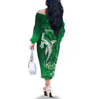 Personalized Hawaiian Maori Hammerhead Shark Family Matching Off The Shoulder Long Sleeve Dress and Hawaiian Shirt Omaomao Plumeria LT9 - Polynesian Pride