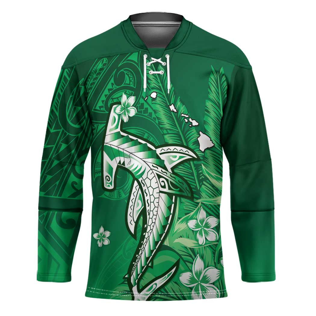Personalized Hawaiian Maori Hammerhead Shark Hockey Jersey Omaomao Plumeria - Polynesian Pride
