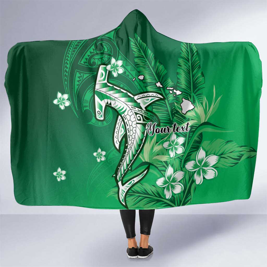 Personalized Hawaiian Maori Hammerhead Shark Hooded Blanket Omaomao Plumeria - Polynesian Pride