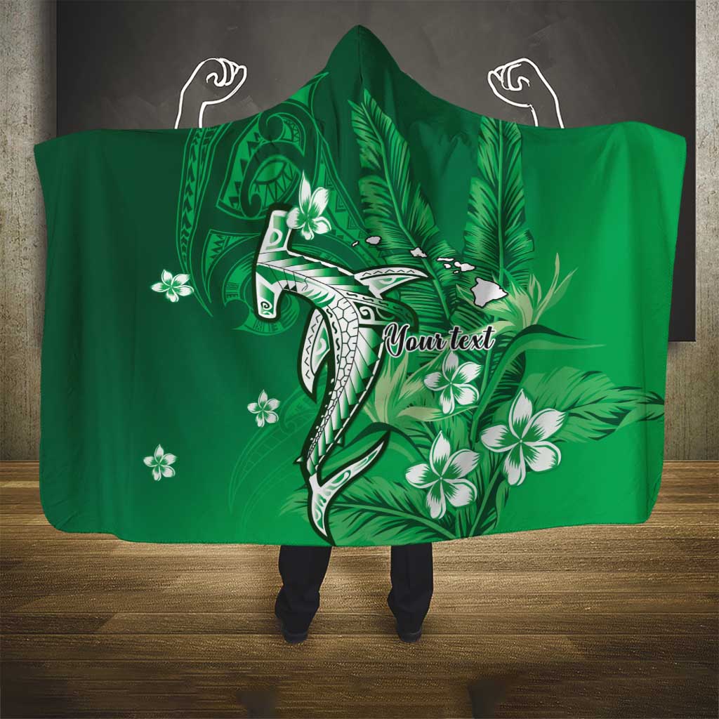 Personalized Hawaiian Maori Hammerhead Shark Hooded Blanket Omaomao Plumeria - Polynesian Pride