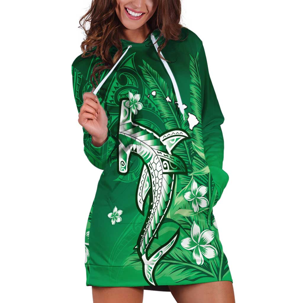 Personalized Hawaiian Maori Hammerhead Shark Hoodie Dress Omaomao Plumeria LT9 Green - Polynesian Pride