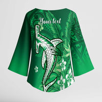 Personalized Hawaiian Maori Hammerhead Shark Kimono Sleeve Blouse Omaomao Plumeria - Polynesian Pride