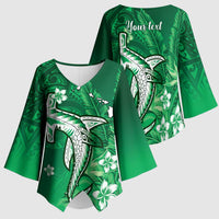 Personalized Hawaiian Maori Hammerhead Shark Kimono Sleeve Blouse Omaomao Plumeria - Polynesian Pride