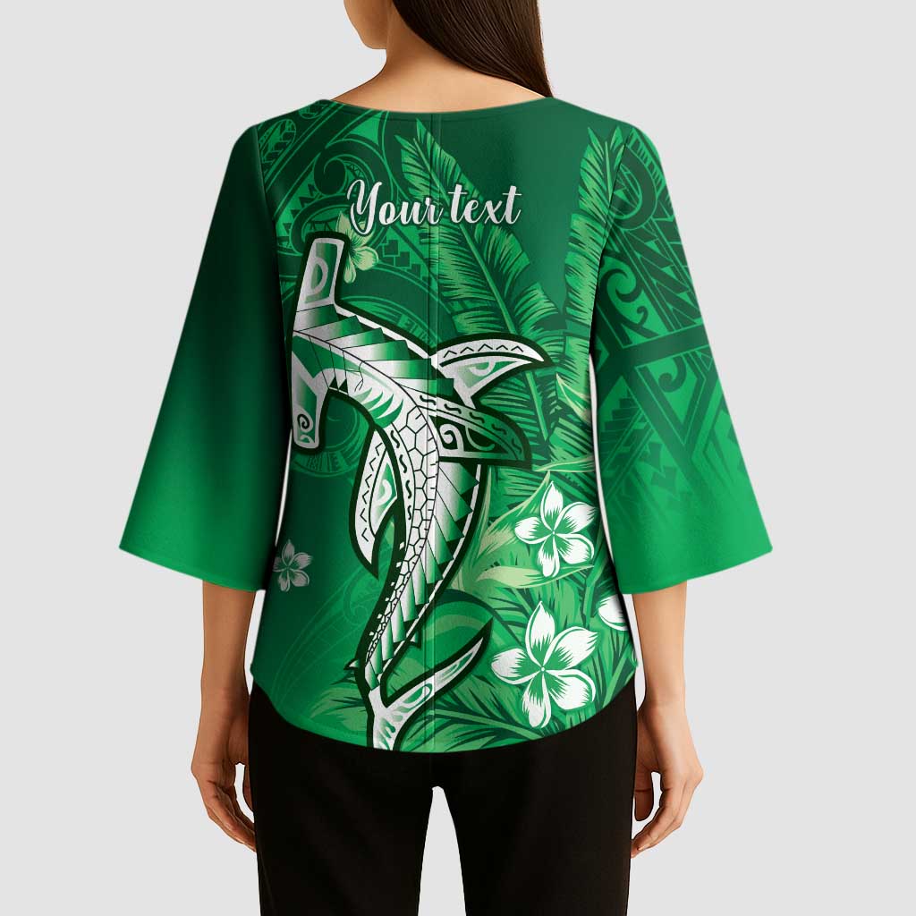 Personalized Hawaiian Maori Hammerhead Shark Kimono Sleeve Blouse Omaomao Plumeria - Polynesian Pride