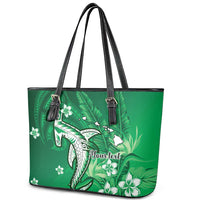 Personalized Hawaiian Maori Hammerhead Shark Leather Tote Bag Omaomao Plumeria - Polynesian Pride