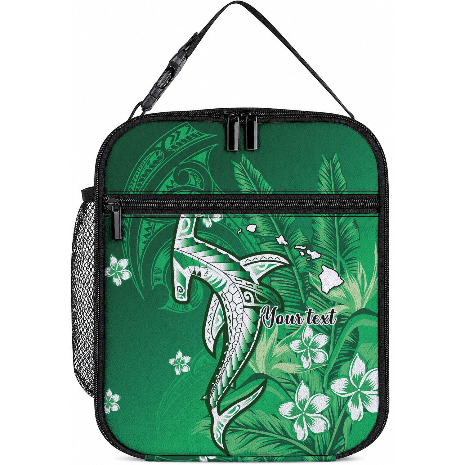 Personalized Hawaiian Maori Hammerhead Shark Lunch Bag Omaomao Plumeria