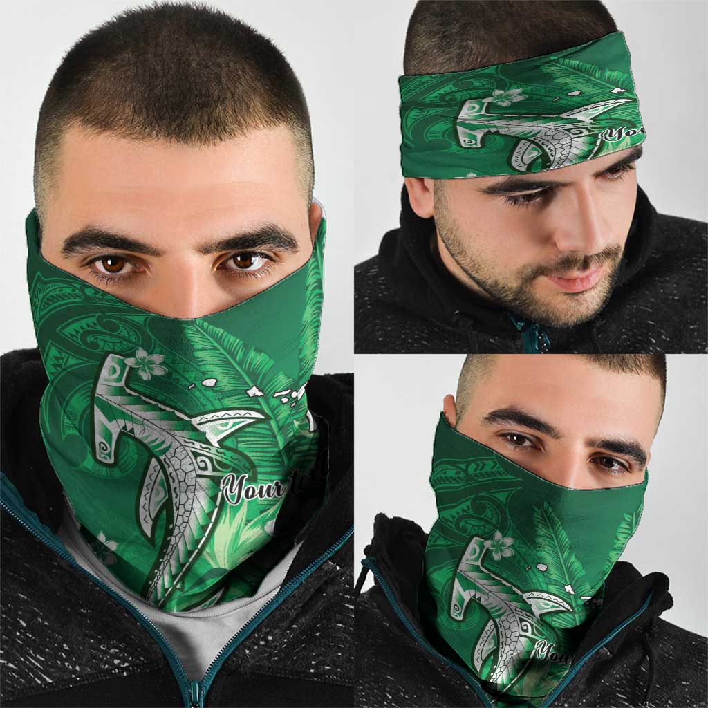Personalized Hawaiian Maori Hammerhead Shark Neck Gaiter Omaomao Plumeria - Polynesian Pride