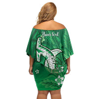 Personalized Hawaiian Maori Hammerhead Shark Off Shoulder Short Dress Omaomao Plumeria LT9 - Polynesian Pride