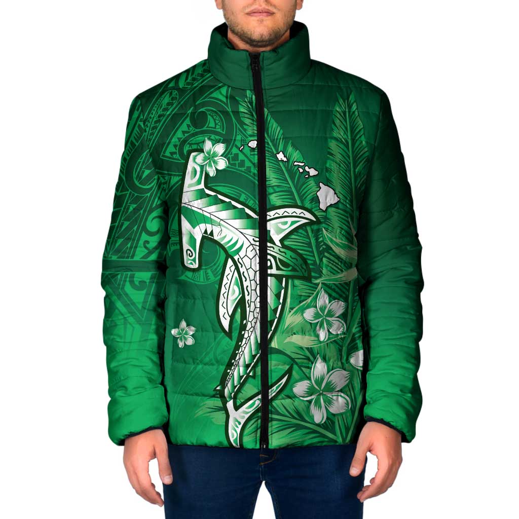Personalized Hawaiian Maori Hammerhead Shark Padded Jacket Omaomao Plumeria - Polynesian Pride
