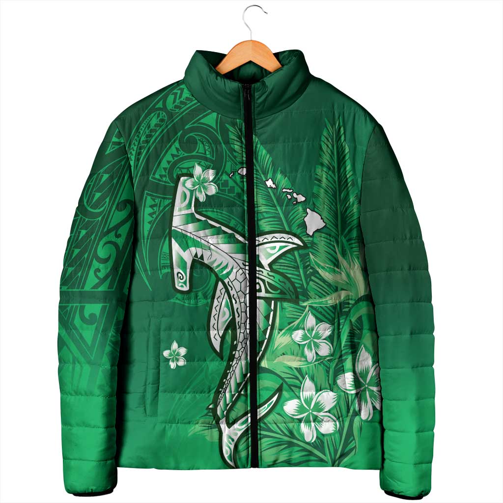 Personalized Hawaiian Maori Hammerhead Shark Padded Jacket Omaomao Plumeria - Polynesian Pride