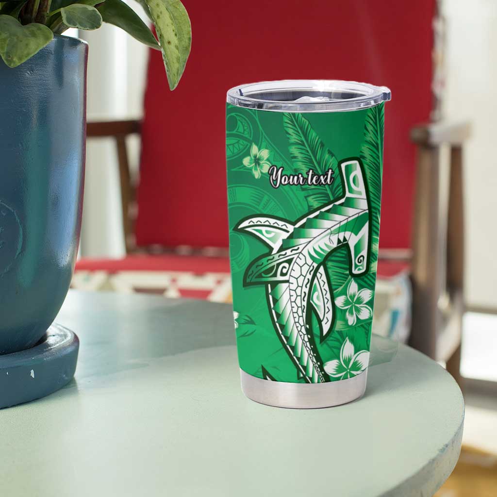 Personalized Hawaiian Maori Hammerhead Shark Tumbler Cup Omaomao Plumeria - Polynesian Pride