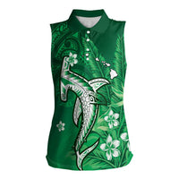 Personalized Hawaiian Maori Hammerhead Shark Women Sleeveless Polo Shirt Omaomao Plumeria LT9 Female Green - Polynesian Pride