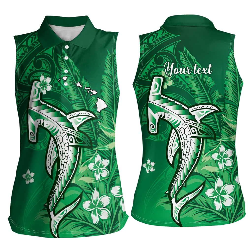 Personalized Hawaiian Maori Hammerhead Shark Women Sleeveless Polo Shirt Omaomao Plumeria LT9 - Polynesian Pride