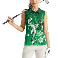Personalized Hawaiian Maori Hammerhead Shark Women Sleeveless Polo Shirt Omaomao Plumeria LT9 - Polynesian Pride