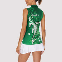 Personalized Hawaiian Maori Hammerhead Shark Women Sleeveless Polo Shirt Omaomao Plumeria LT9 - Polynesian Pride