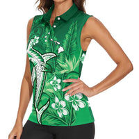 Personalized Hawaiian Maori Hammerhead Shark Women Sleeveless Polo Shirt Omaomao Plumeria LT9 - Polynesian Pride