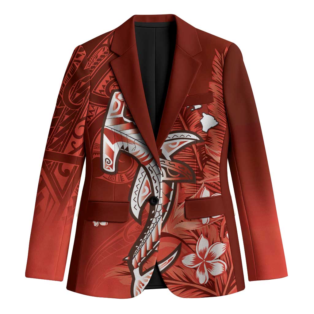 Personalized Hawaiian Maori Hammerhead Shark Blazer Ulaula Plumeria - Polynesian Pride