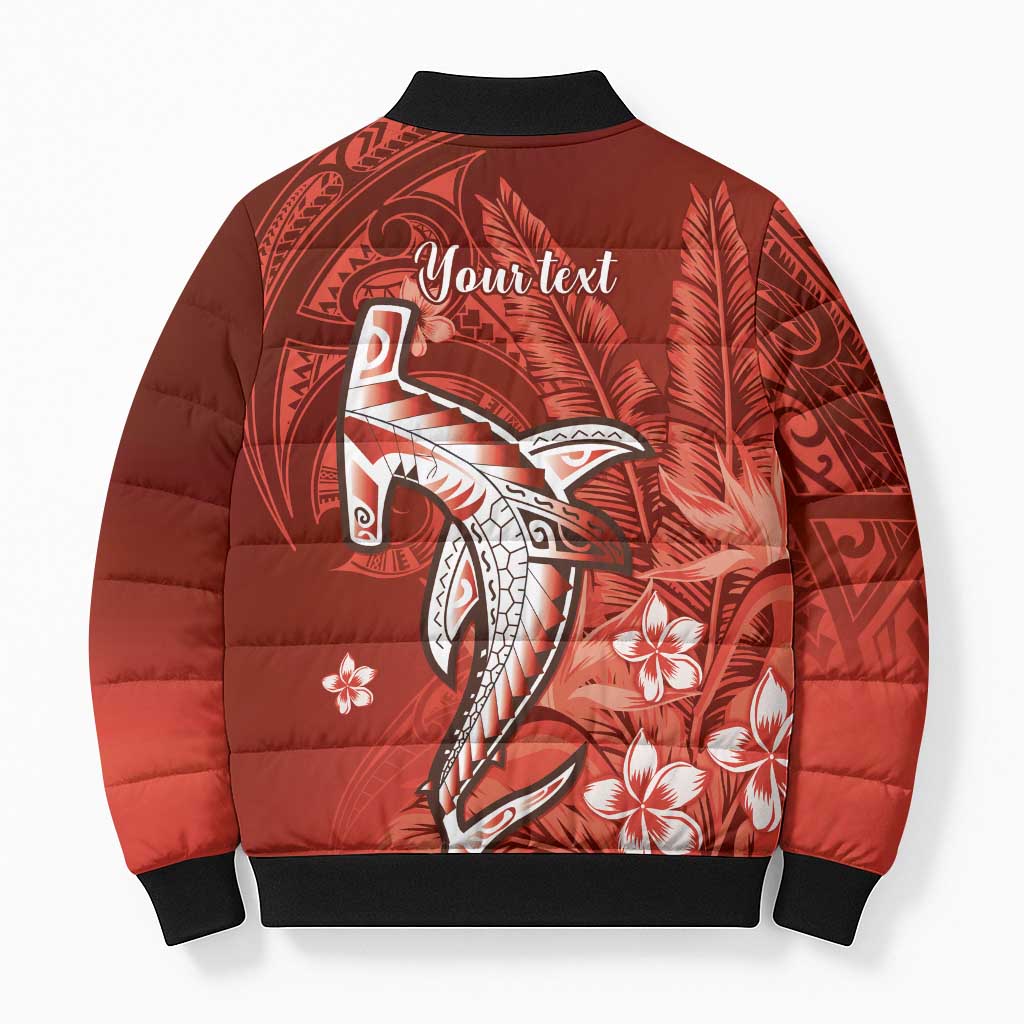 Personalized Hawaiian Maori Hammerhead Shark Bomber Puffer Jacket Ulaula Plumeria - Polynesian Pride