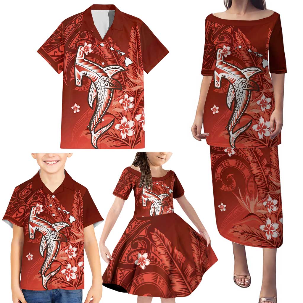 Personalized Hawaiian Maori Hammerhead Shark Family Matching Puletasi and Hawaiian Shirt Ulaula Plumeria LT9 - Polynesian Pride