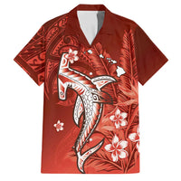 Personalized Hawaiian Maori Hammerhead Shark Family Matching Puletasi and Hawaiian Shirt Ulaula Plumeria LT9 Dad's Shirt - Short Sleeve Red - Polynesian Pride