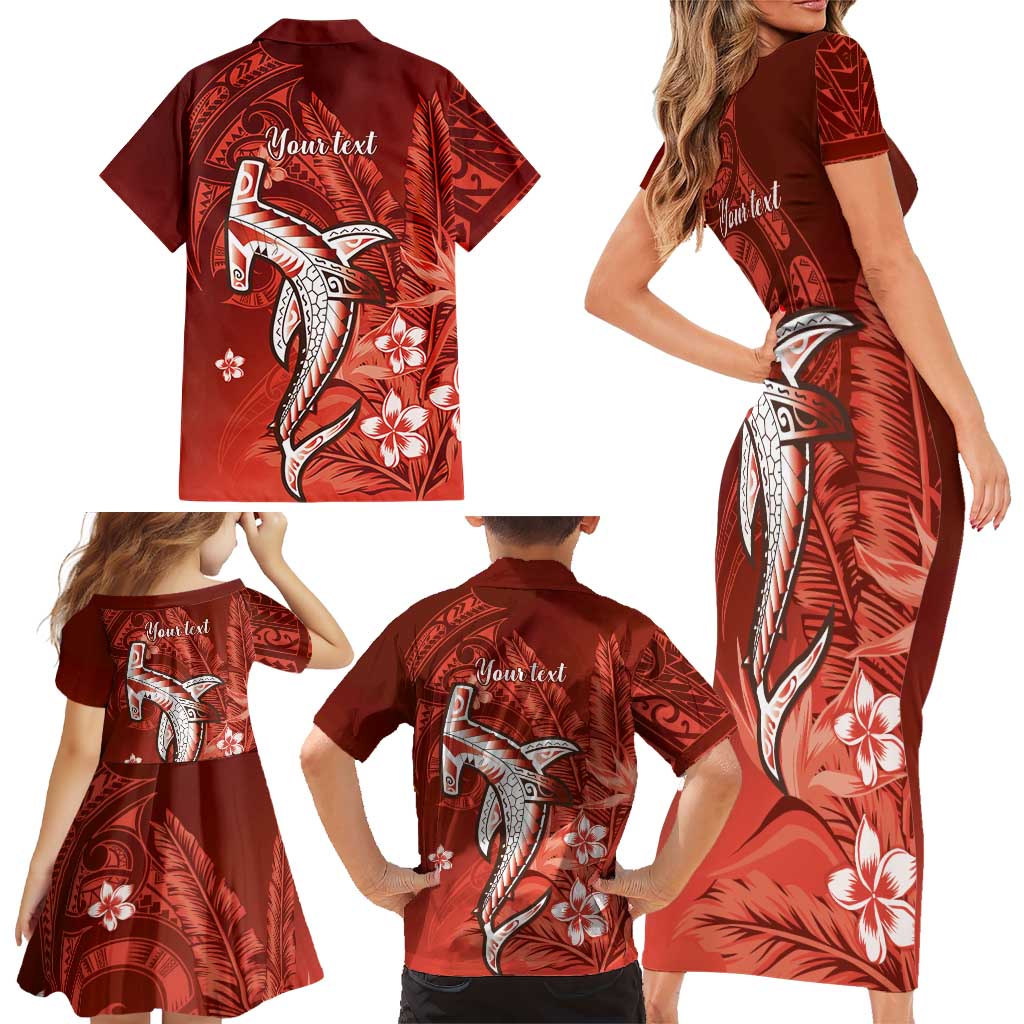 Personalized Hawaiian Maori Hammerhead Shark Family Matching Short Sleeve Bodycon Dress and Hawaiian Shirt Ulaula Plumeria LT9 - Polynesian Pride