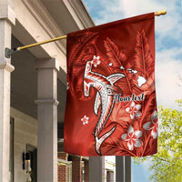 Personalized Hawaiian Maori Hammerhead Shark Garden Flag Ulaula Plumeria - Polynesian Pride