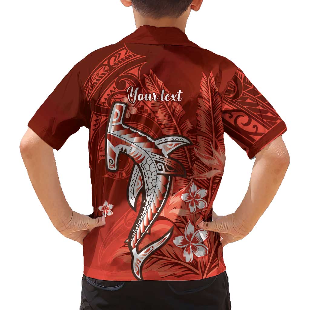 Personalized Hawaiian Maori Hammerhead Shark Kid Hawaiian Shirt Ulaula Plumeria - Polynesian Pride