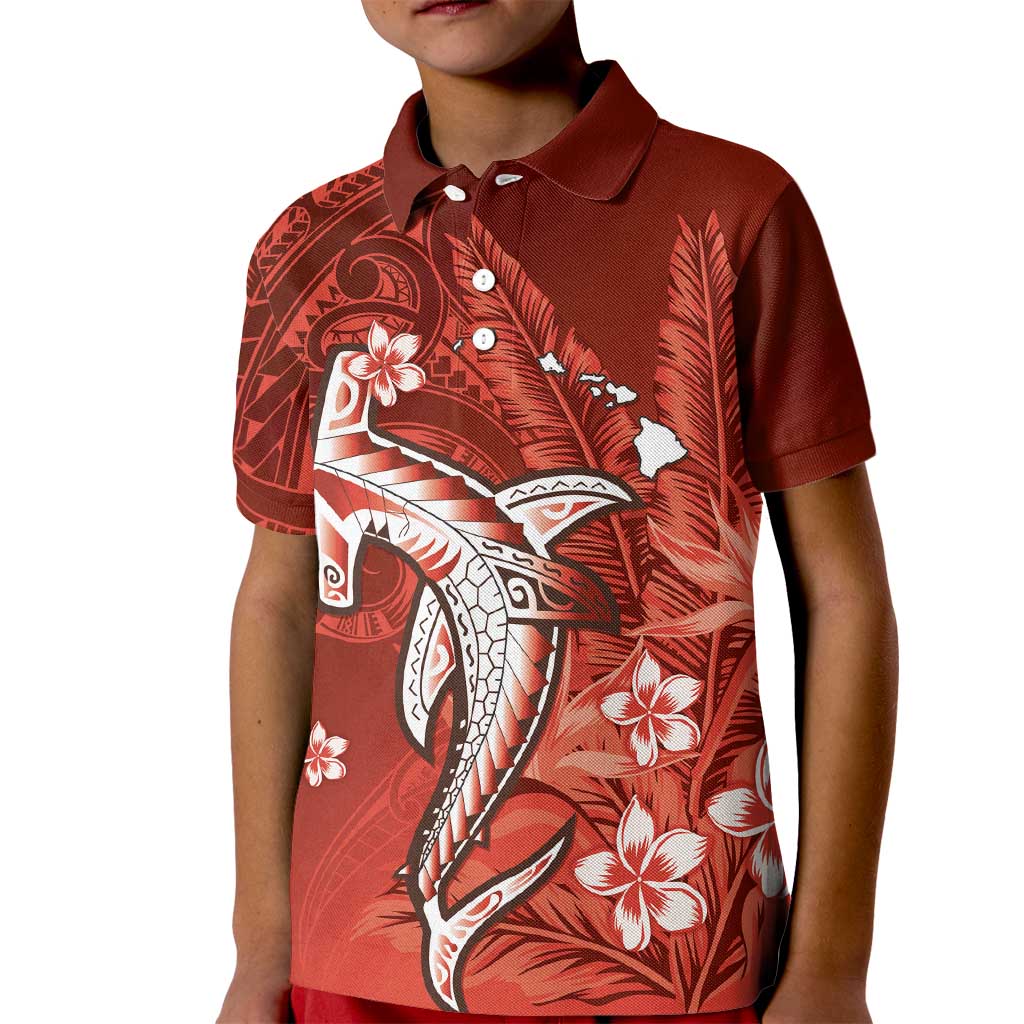 Personalized Hawaiian Maori Hammerhead Shark Kid Polo Shirt Ulaula Plumeria - Polynesian Pride