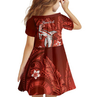 Personalized Hawaiian Maori Hammerhead Shark Kid Short Sleeve Dress Ulaula Plumeria LT9 - Polynesian Pride