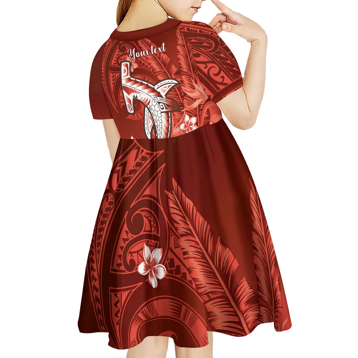 Personalized Hawaiian Maori Hammerhead Shark Kid Short Sleeve Dress Ulaula Plumeria LT9 - Polynesian Pride