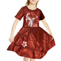Personalized Hawaiian Maori Hammerhead Shark Kid Short Sleeve Dress Ulaula Plumeria LT9 - Polynesian Pride