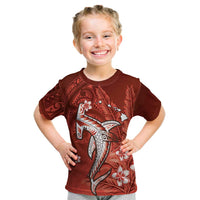 Personalized Hawaiian Maori Hammerhead Shark Kid T Shirt Ulaula Plumeria - Polynesian Pride