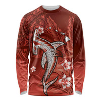 Personalized Hawaiian Maori Hammerhead Shark Long Sleeve Shirt Ulaula Plumeria LT9 Unisex Red - Polynesian Pride