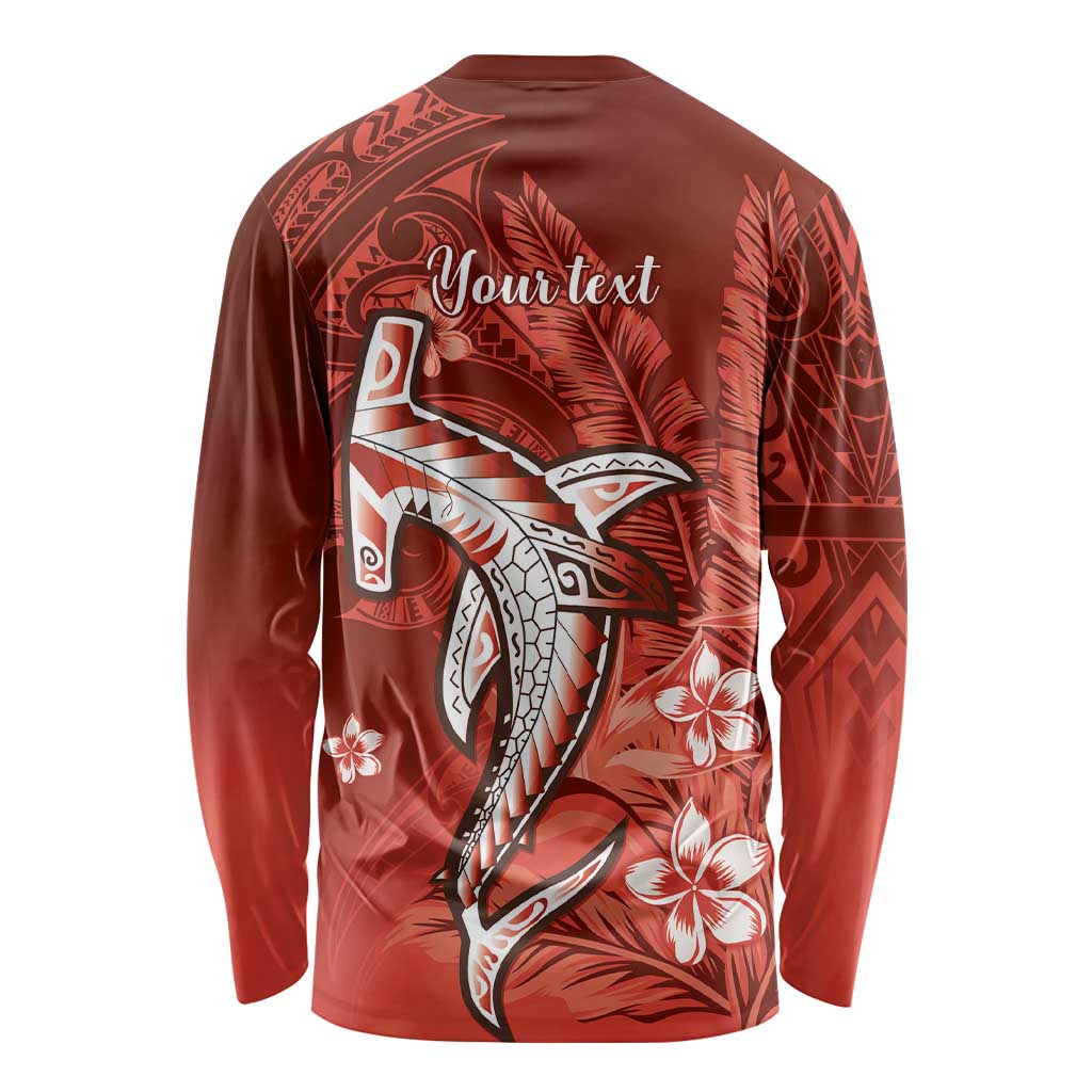 Personalized Hawaiian Maori Hammerhead Shark Long Sleeve Shirt Ulaula Plumeria LT9 - Polynesian Pride