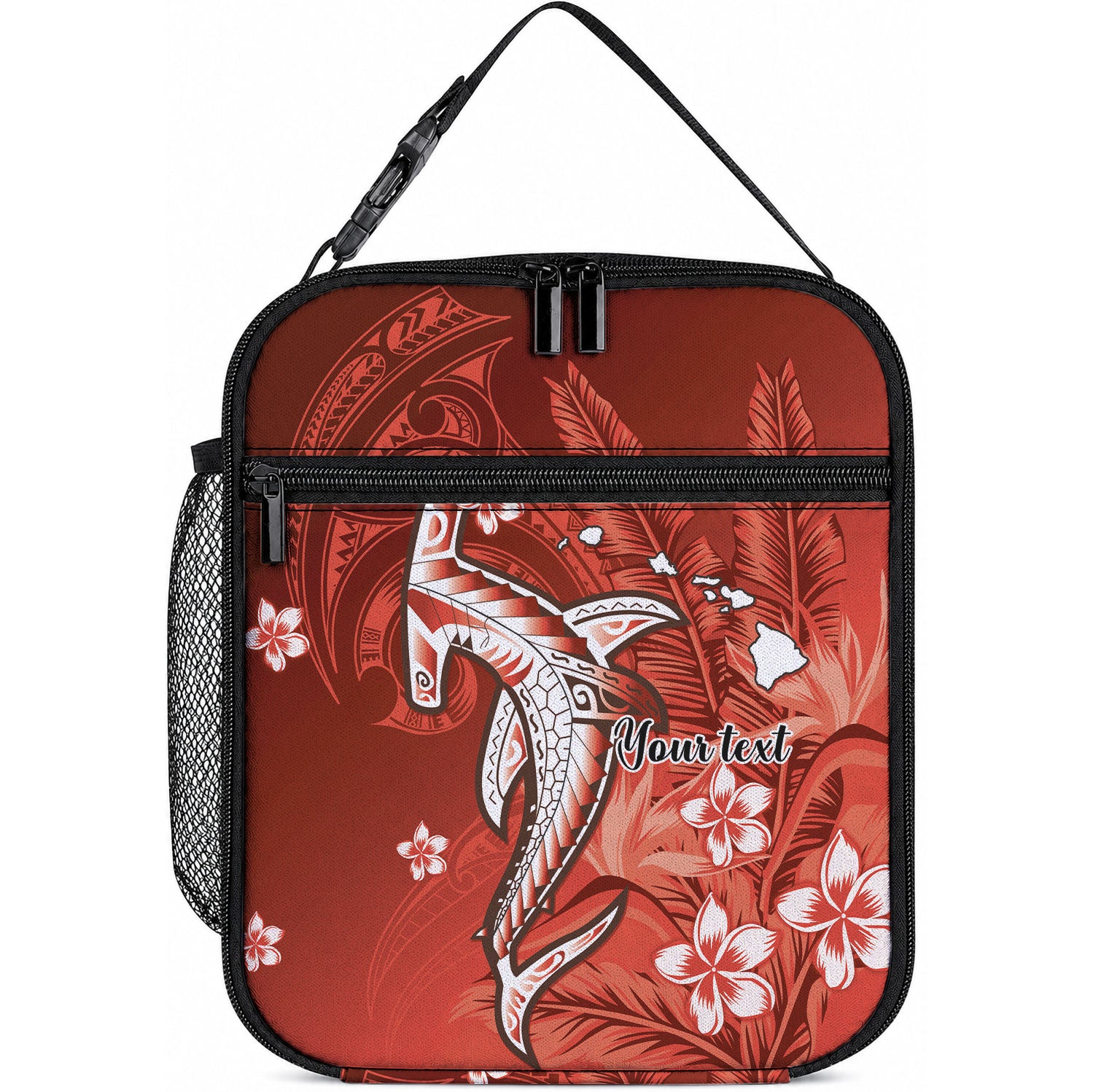 Personalized Hawaiian Maori Hammerhead Shark Lunch Bag Ulaula Plumeria