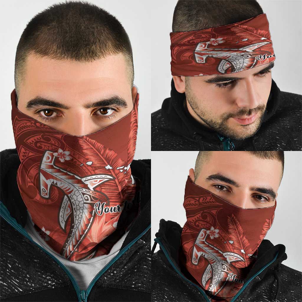 Personalized Hawaiian Maori Hammerhead Shark Neck Gaiter Ulaula Plumeria - Polynesian Pride
