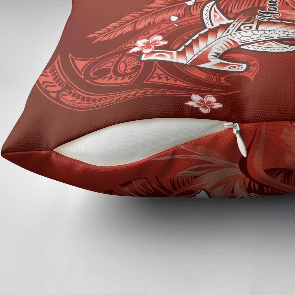 Personalized Hawaiian Maori Hammerhead Shark Pillow Cover Ulaula Plumeria - Polynesian Pride