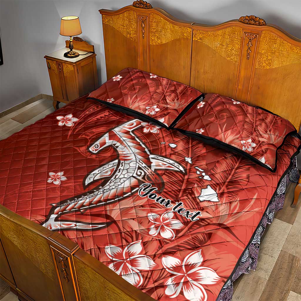 Personalized Hawaiian Maori Hammerhead Shark Quilt Bed Set Ulaula Plumeria - Polynesian Pride