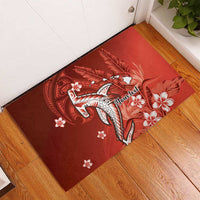 Personalized Hawaiian Maori Hammerhead Shark Rubber Doormat Ulaula Plumeria - Polynesian Pride